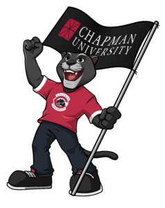 Spirit Pete waving Chapman University flag